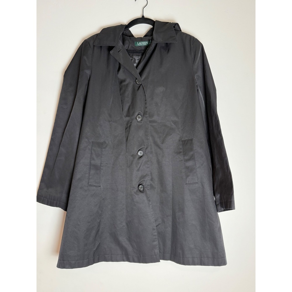 Lauren Ralph Lauren Black Hooded Button Front Trench Coat Jacket XL
